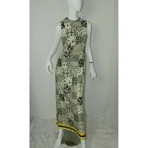 Vintage Caron Chicago Dress Maxi‎ Brown Geometric Back Zip Size 10